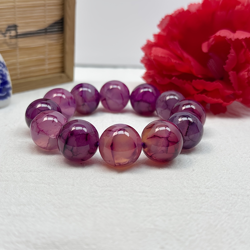 Natural Amethyst Agate Bead Bracelet, Elegant Purple Pattern